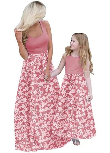 Mommy and Me Family Outfits,Sleeveless Casual Floral Dress with Pockets for Motner's Day