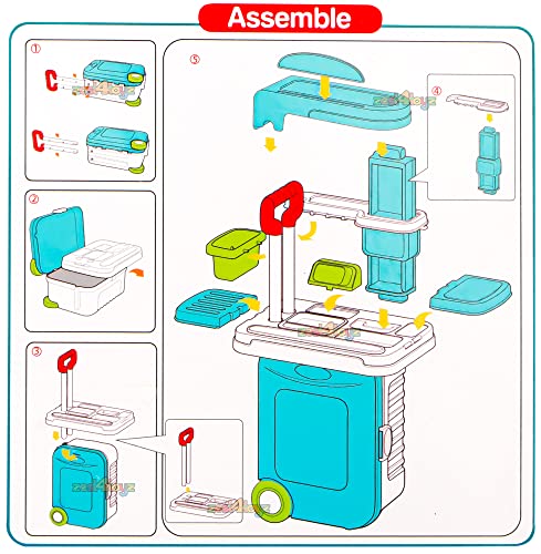 Image of Zest 4 Toyz Pretend to Play Toy Doctor Set Case Workbench 3 in 1 Doctor Nurse Medical Box with Suitcase Trolley | Doctor Play Set for Toddler Boys Girls (Blue)