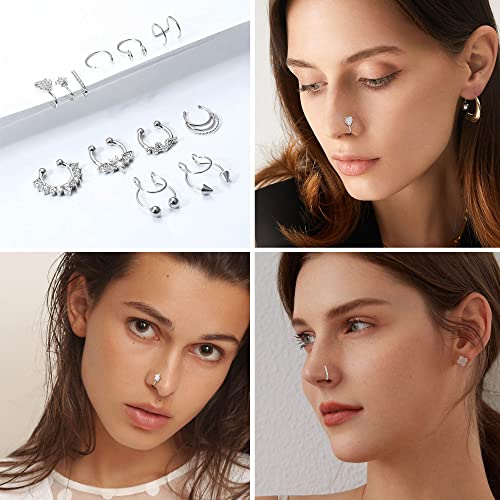 Zzhdcc Silver Fake Septum Fake Nose Rings For Women Surgical Steel Nose Cuffs For Non Pierced Nose Rings Hoops Fake Lip Rings Non Piercing Septum Rings Clip On Heart Faux Piercing Jewelry #TOP2