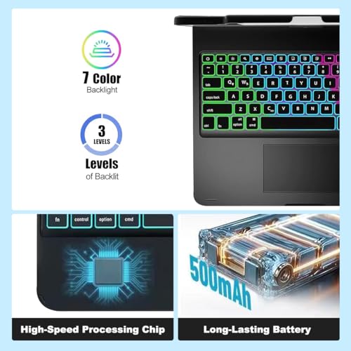 Image of for iPad Pro 13 inch Case with Keyboard (M5 /2025,M4 /2024)& iPad Air 13 (M4 /M3 /M2) &iPad Pro 12.9 (6th /5th /4th /3rd Gen),360 Swivel &Rainbow Backlit with Pencil Holder-Black