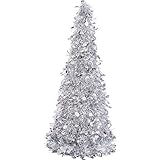 Large Silver Tinsel Christmas Tree Table Centerpiece | Party Decoration