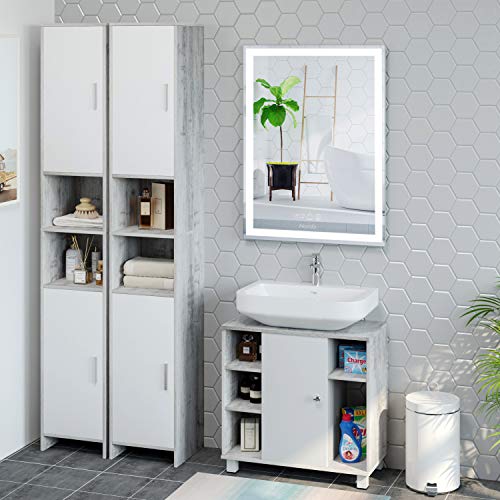 Homfa 60x80cm Bathroom Mirror Wall Mounted Illuminated Mirror LED Makeup Mirror Cosmetic Mirror with Anti-fog Demister, Touch Sensor Switch, 10X Magnifier, Memory Function, 3 Dimmable Modes