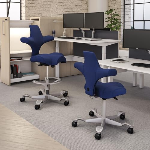 Image of HAG Capisco Sit to Stand Chair-Silver Frame-Upholstered Cobalt Blue