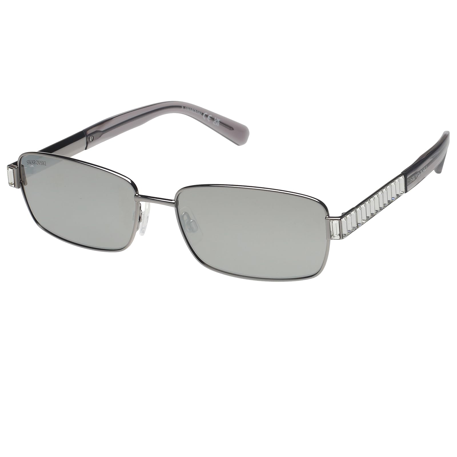 SwarovskiWomen's Silver Rectangular 100% Uv Protection (Uv 400) Grey Reflector Mirror Lens Large Non-Polarized Sunglasses - Sk 0389 14C 56 S