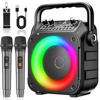 Karaoke Maschine Ankuka Karaoke Anlage mit 2 Mikrofonen für Erwachsene & Kinder Bluetooth Lautsprecher Tragbarer mit PA Anlage, unterstützt TV/TWS/FM/AUX/USB/TF/Rec für Party, Geburtstag(Schwarz)