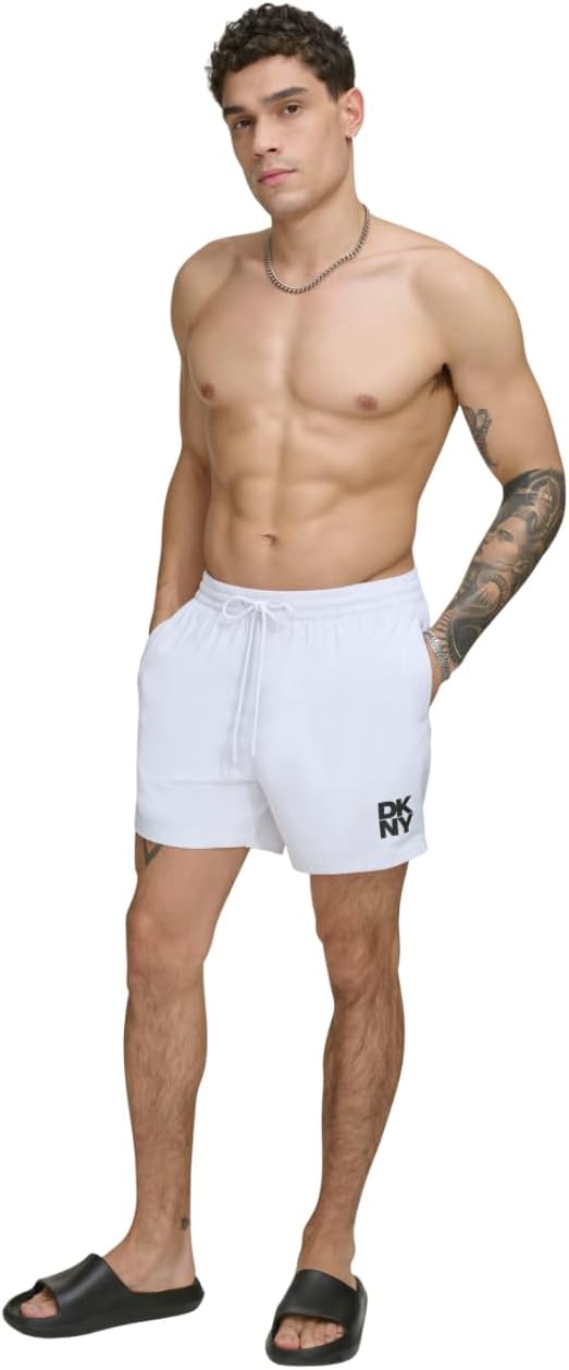 DKNY Men's Stretch Quick Dry Volley UPF 40+ Protection Swim Trunk