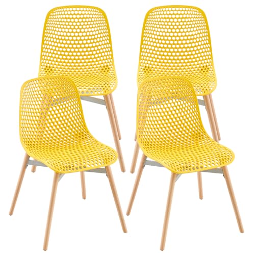 RAPGACBQ Juego de 4 sillas de comedor de plástico, sillas contemporáneas sin reposabrazos con patas de madera, peso máximo de hasta 150 kg, comedor, hogar, oficina, color amarillo