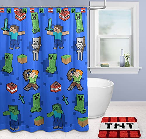 Jay Franco Minecraft Creeper Tnt 14 Piece Bathroom Set - Includes Shower Curtain, 12 Hooks, & Non-Slip Bath Rug - Easy Care Fabric (Official Minecraft Product) #TOP6