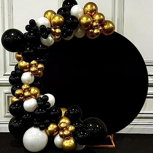 Image of 6.5ft Black Round Backdrop Cover Black Arch Backdrop Photography Balloon Birthday Photo Backdrop for Halloween Party Baby Shower Decor