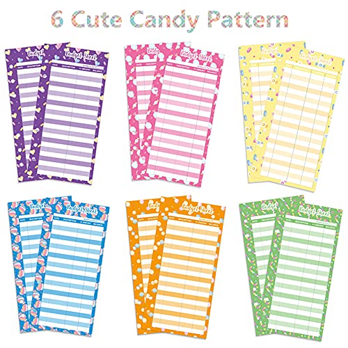 60Pcs Budget Sheets Expense Tracker Paper Refill Inserts With Holes For A6 Binder Cash Envelope System Wallet,Cartoon Candy Pattern #TOP1