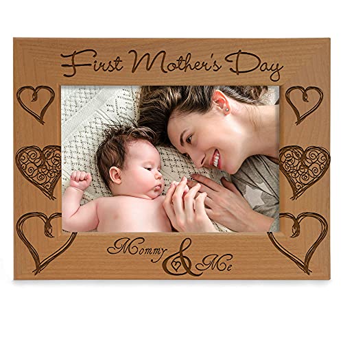 Product Image of the KATE POSH First Mother's Day Photo Frame - Engraved Natural Wood Picture Frame - 1st Mother's Day Gifts, New Mommy Gifts, First Time Mom, Mommy & Me Gifts (4x6-Horizontal)