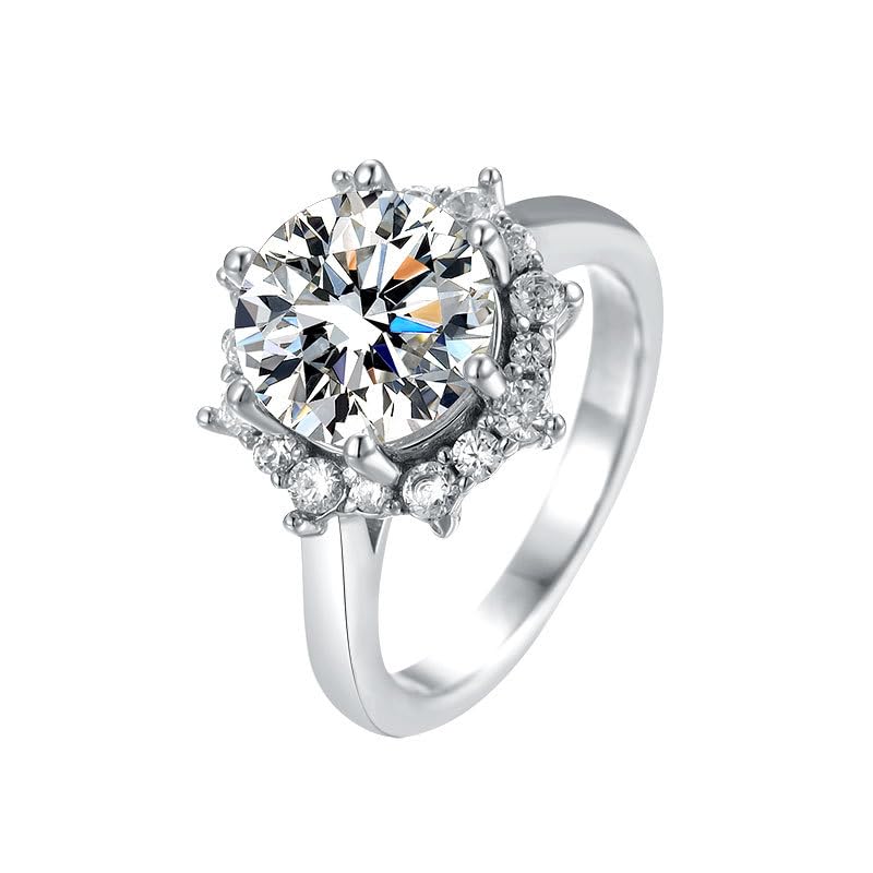 S925 Silver Premium 3.5ct Diamond Engagement Rings for Women | D-Color VVS1 Clarity, Excellent Cut | Floral Design | Ideal for Elegant Proposal Gift