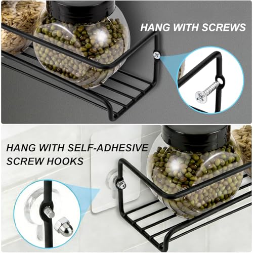 QIWODE Spice Rack Organiser [2 Pcs], Wall Mounted Spice Storage Shelves for Kitchen Cupboard Pantry Cabinet Door, Sturdy Hanging Organiser (Small Size - Black) - Image 5