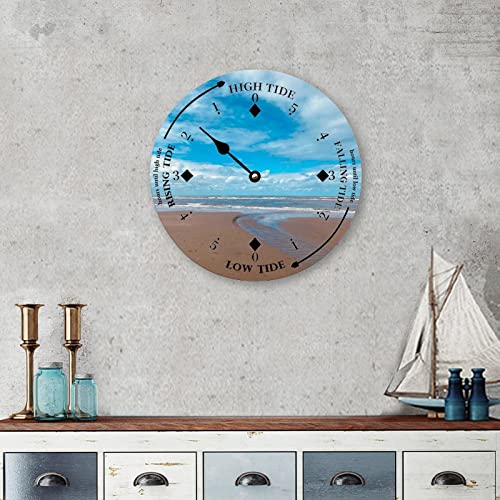 Wooden Tide Clock Sand And Cloud East Coast Atlantic Ocean Time Clock Wood Tidal Clock High And Low Tide Wall Hanging Art Tide Movement Clock For Beach House Cottage Novelty Gift For Dad #TOP3