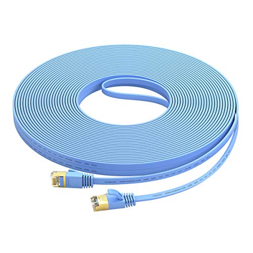 Cat7 Ethernet Cable, 15 ft Fast Network Cable for PS4, PS5, Xbox, Gaming, Router, Modem; High Speed Flat Internet Cord with Clips Rj45 Snagless Connector (Blue)