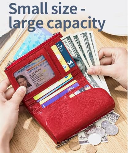 Joyfullygo Wallet, Unisex Pebble Leather Wallet, 2025 New Genuine Leather Clutch Bags, Coin Credit Id Card Holder Small Wallets for Men & Women (Red contrast)3