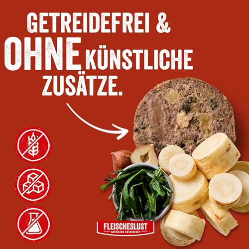 Fleischeslust Hundewurst | Rindermenü mit Pastinake, Haselnuss & Seealge | Futterbox (6x800g) | Nassfutter | schnittfest | getreidefrei | Alleinfuttermittel für Hunde
