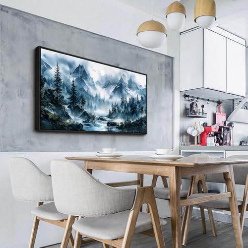 ERQINHUA Wall Decor For Bedroom Office Canvas Wall Art For Living Room Decorations Misty Forest Wall Paintings Tree Landscape Artwork Picture Modern Home Decor Ready To Hang Black Framed 20x40 In
