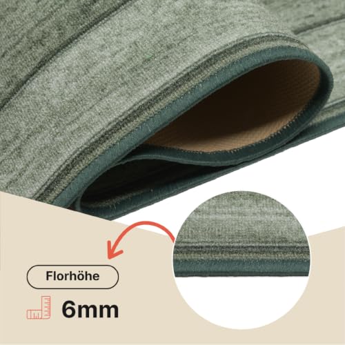 TAPISO Anti Rutsch Teppich Läufer rutschfest Brücke Meterware Modern Grün Meliert Streifen Design Flur Küche Wohnzimmer Diele 80 x 600 cm – Ansicht 4