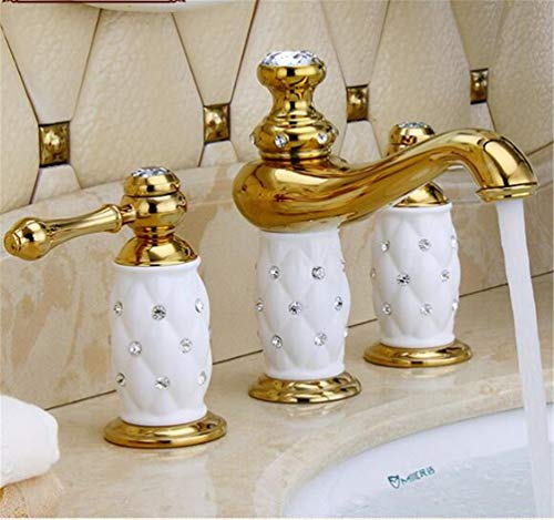 Robinet d'évier de lavabo doré anti-fuite en laiton et céramique pour salle de bains