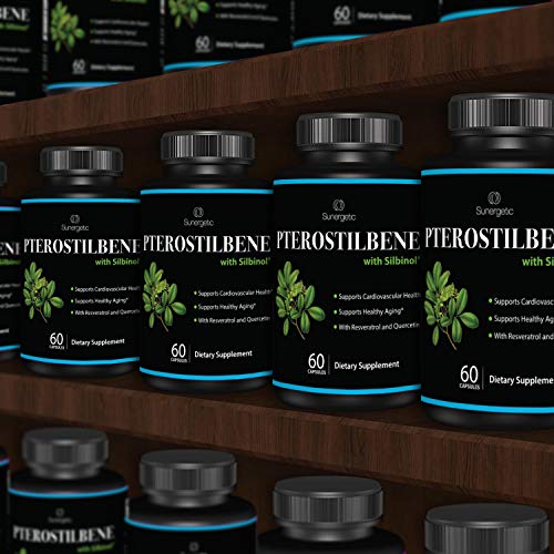 Image of Premium Pterostilbene Supplement - Pterostilbene with Resveratrol & Quercetin - Supports Healthy Aging - Natural Source Pterostilbene 100mg per Serving - 60 Capsules