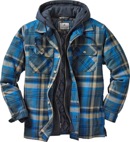 Legendary Whitetails Men's Standard Maplewood Hooded Shirt Jacket, Slate Hatchet Plaid, Large