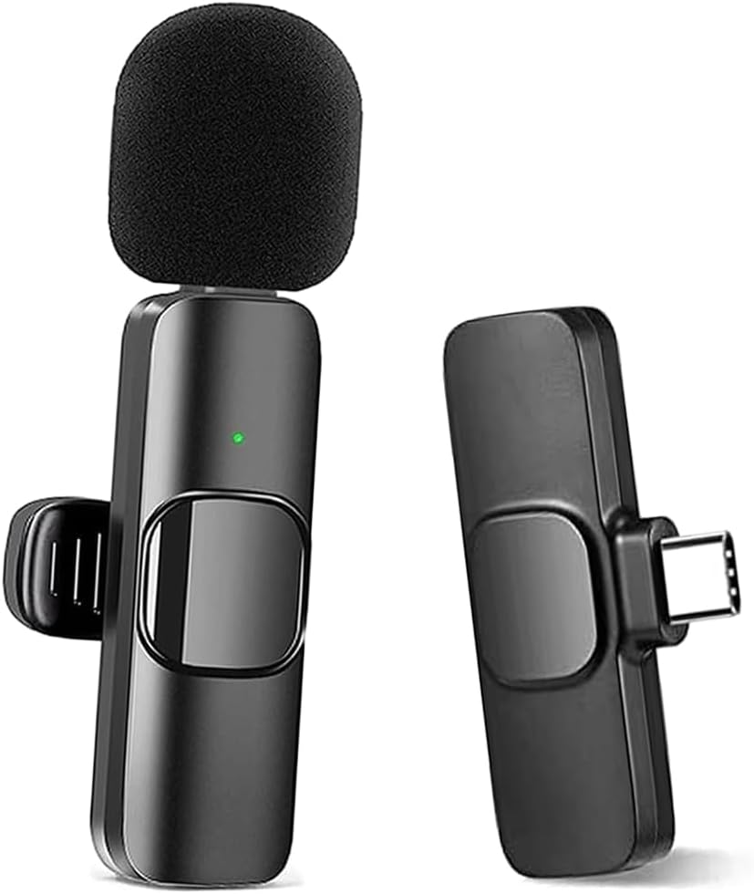 Mini Clip On Microphone, Wireless Lavalier Microphones for USB-C Android Smartphone, Wireless Mics with Adaptor for Video Recording, Live Streaming, YouTube Vlog Interview TikTok Facebook, Plug-Play