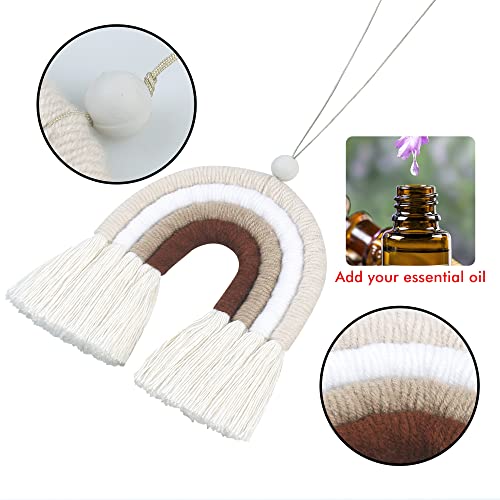 Image of BOHO GARDEN Macrame Bohemian Rainbow Charm - Essential Oil Diffuser for Cars, Baby Nursery, Children's Bedroom & Home Decor- Colorful Decorative Hanging Air Freshener & Accessories - 3.5x4 - Latte