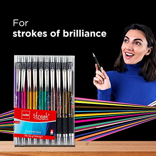 Image of Cello Aspro Mavro Ball Pen Set (Bulk Pack of 50 pens with Stand- Assorted) Streak Ball Pen - Pack of 10 pens