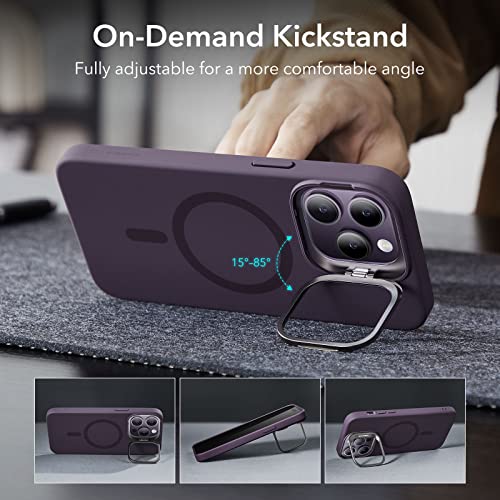 Image of ESR Silicone Case for iPhone 14 Pro Max, Built-in Camera Stash Stand Compatible with MagSafe, Military-Grade Drop Protection Magnetic Phone Case for iPhone 14 Pro Max, Cloud Series,Purple