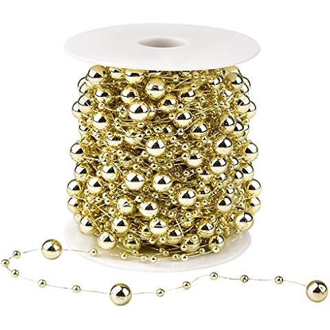 YQing 65.6Ft Christmas Tree Beads Garland Decoration, Beads Chain Xmas Tree Pearl Garland Decoration for Christmas Tree Beaded Christmas Decorations, Gold Cover