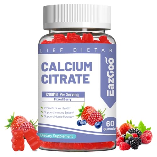 Calcium Citrate Gummies Chewable 1200mg Calcium Gummies for Women & Men Calcium Supplement for Muscle & Immune Support High Absorption Sugar Free Mixed Berry Flavor 60 Count