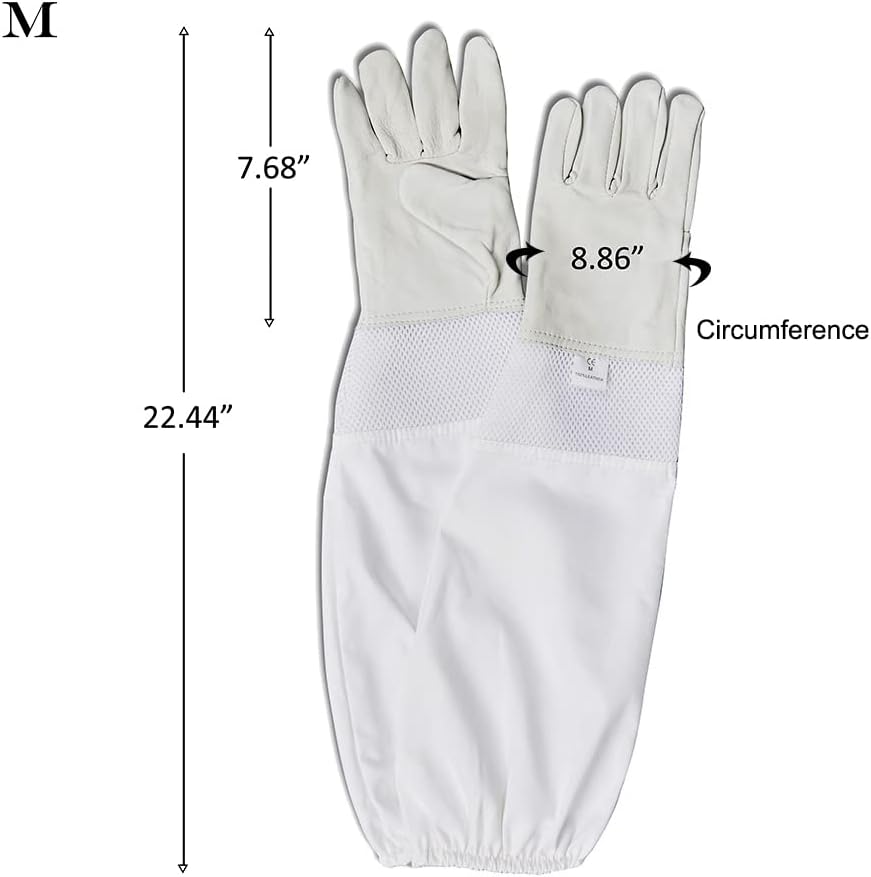 Beekeeping Supply Goatskin Leather Beekeeper Gloves with Vent Long Canvas Sleeve & Elastic Cuff M