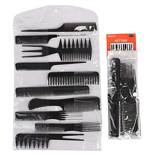 Image of NFI essentials Professional Hair Cutting and Styling Comb Kangi Salon Kit Combs Cumb Come Hair Comp - Combo Set of 10; Black (Black) (combo) (comb)