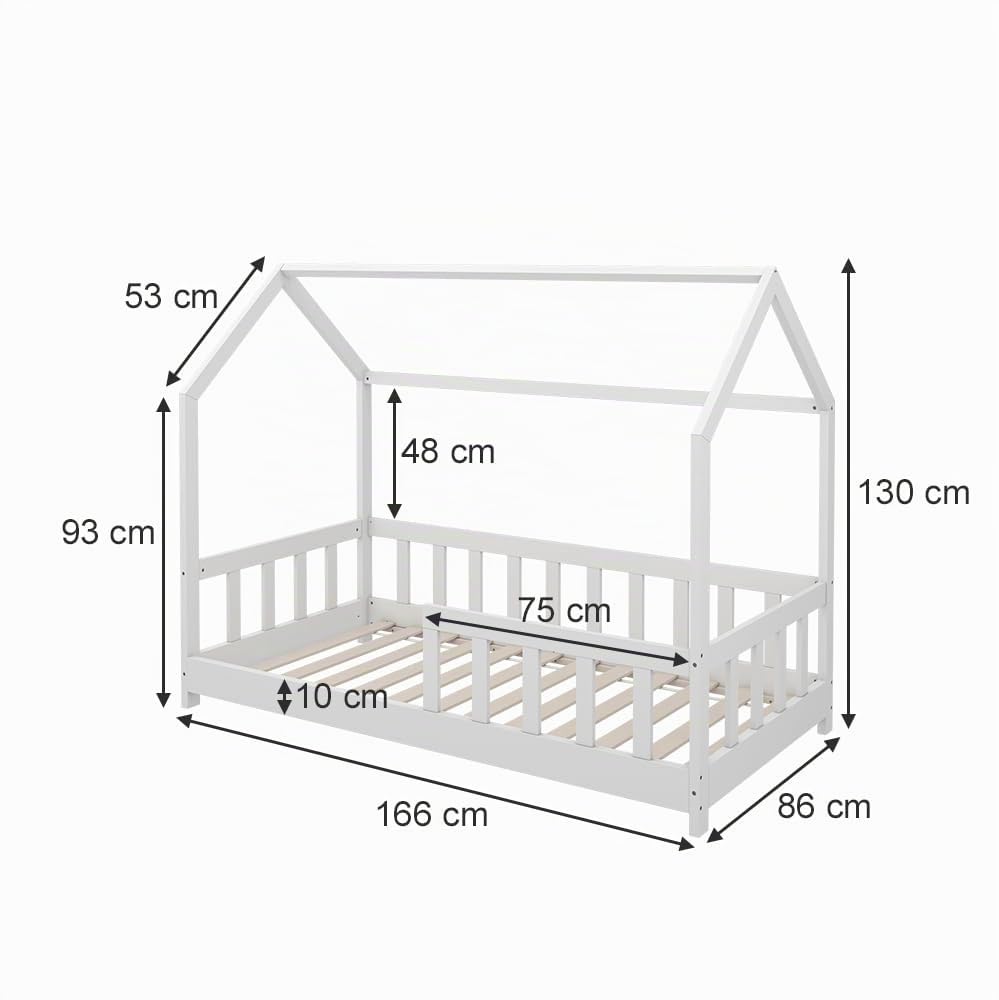 VitaliSpa letto montessori bambini Michelle, Bianco, 80x160 cm con protezione anticaduta