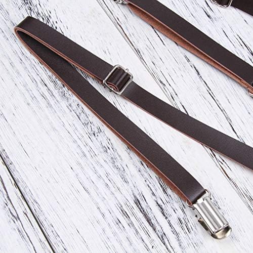 Y Back Convertible Suspenders 1/2 Inch Men's Microfiber Leather Trigger Snap Suspenders(Brown