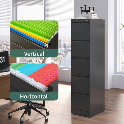 Image of 5 Drawer File Cabinet with Lock,Metal File Cabinet for Home Office