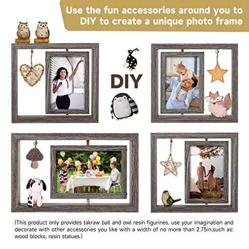 Grabado Owl Remembrance Picture Frame, 4X6 Rustic Rotating Diy Floating Photo Frames, Double Sided Display Spinning High Definition Photo Frame For Tabletop Or Desktop Display，Gift (Horizontal) #TOP2