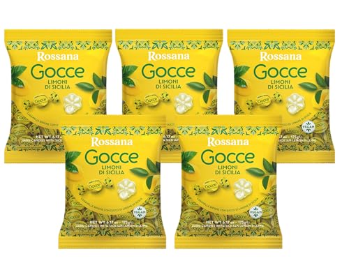5X Rossana Gocce Limoni di Sicilia Caramelle Ripiene con Succo di Limone Senza Glutine (Gluten Free) Vegan 175g
