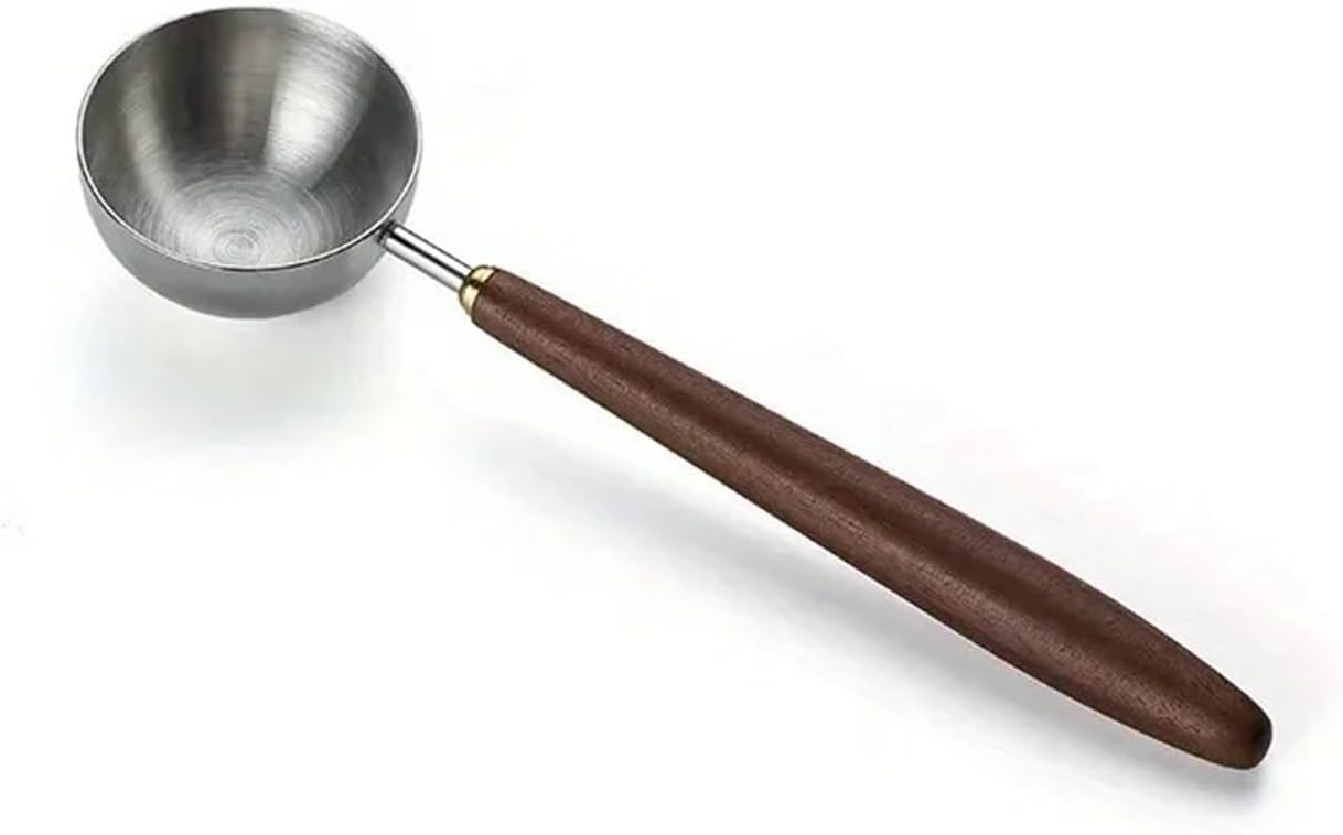 2pc Wooden Handle Stainless Steel Coffee Scoop Tablespoon Measuring Spoon Walnut Wood Long Handle Coffee Spoons Cafe Decoration