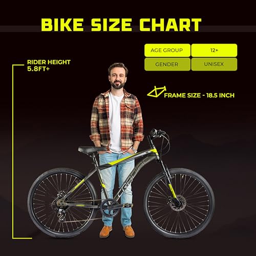 Image of CRADIAC - Hustler X7 MTB 7 Gear Cycle for Boys & Adults | 29 Inch Cycle for Men | 7 Speed Mountain Bike with Disc Brake & Front Suspension | 15+ Years | 5.8FT+