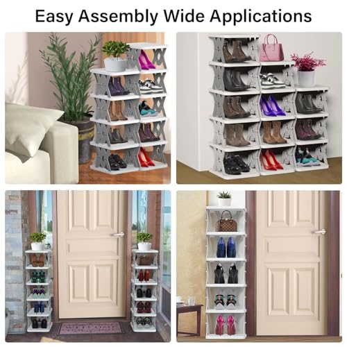 Image of Zureni Stackable Shoe Rack 6-Tier Foldable and Adjustable Footwear Organizer Portable & Expandable Storage Shelf for Home Slippers & Sandals (Grey,Pack of 1)