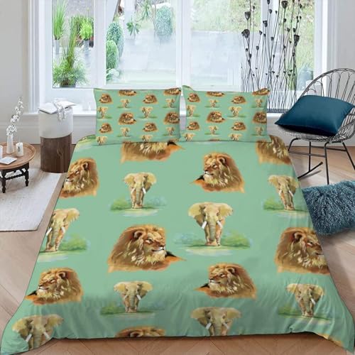 Housse de couette lion imprimé 3D en microfibre douce avec 2 taies