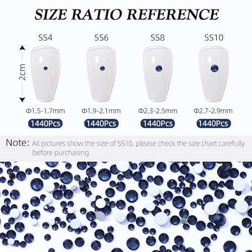 Image of Montana Flatback Rhinestones, Glass Rhinestones for Nail Art and Craft, Glue Fix, Loose Crystal Gemstones(Montana, SS6, 1440pcs, 1.9-2.0mm)