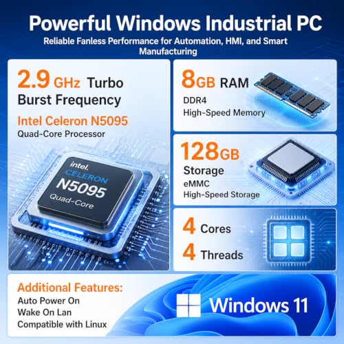 Image of 15.6 inch Industrial Touch Panel Monitor All-in-One Tablet PC, Open Frame Display Win 11 Pro Fanless Computer with Celeron N5095 8GB RAM 128GB ROM, 1920 * 1080 IPS, VESA Mount for Kiosk Automation POS