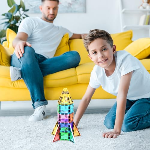 Image of PicassoTiles 30 PCs Magnetic Tiles Travel Size Mini Version Building Block Construction Set for Kids Great Gift Ages 3+ Boys & Girls Preschool Kindergarten Montessori Playing Toys Stacking Fun PTM30