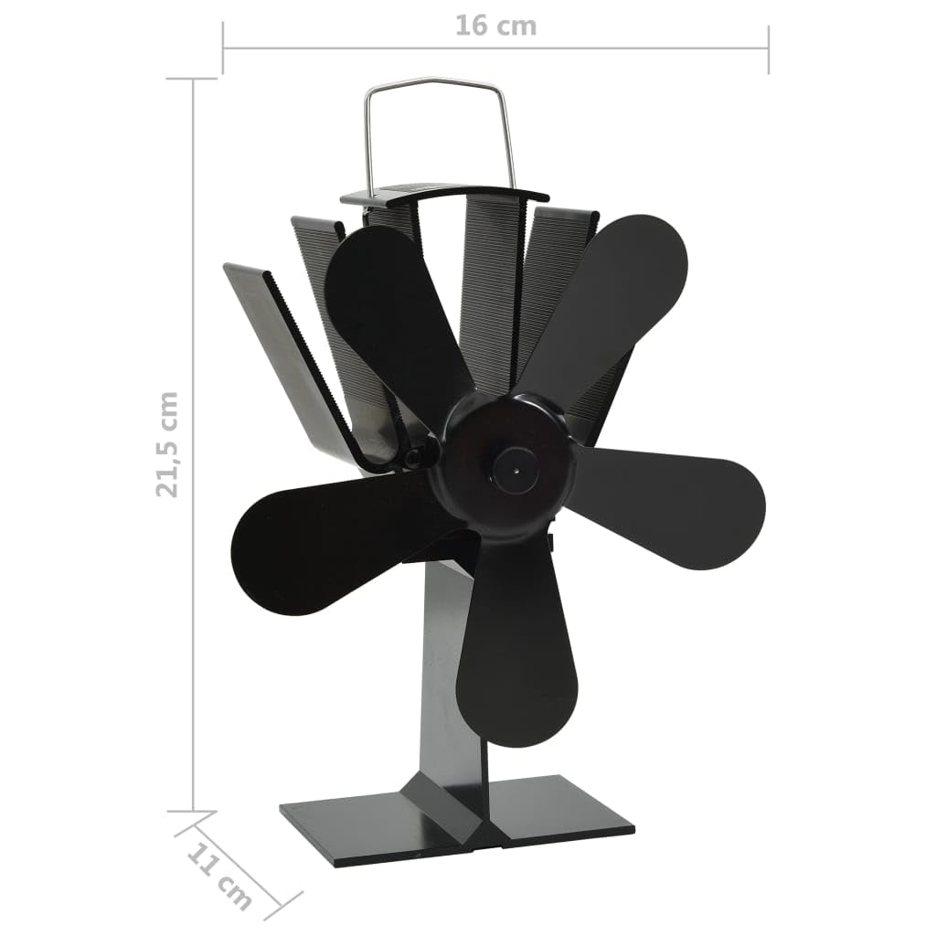 Ofenventilator Wärmebetrieben mit 5 Blättern Schwarz aus eloxiertem Aluminium, leiser Kaminventilator für effiziente Wärmezirkulation und energiesparendes Heizen im Wohnzimmer, Pelletofen