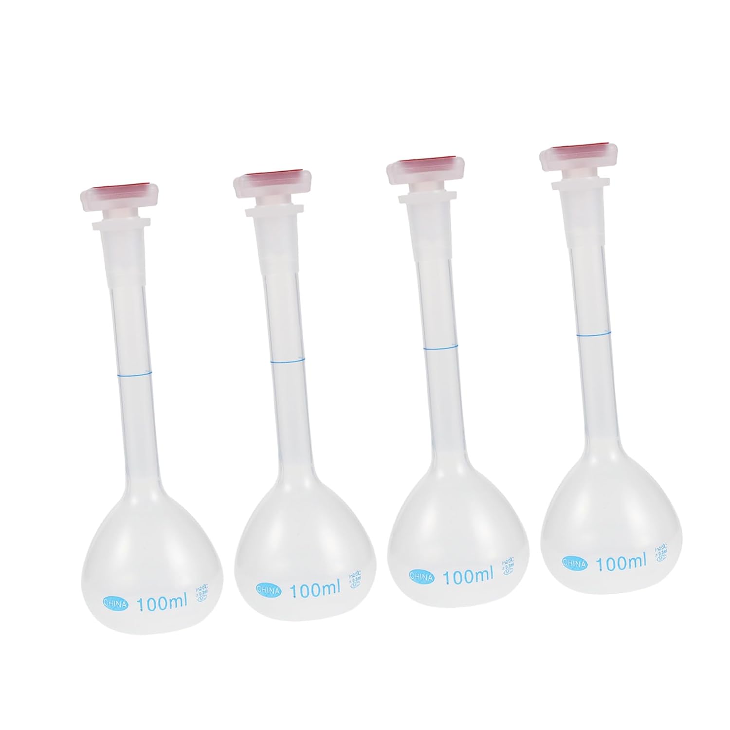 4pcs 100ml Volumetric Measuring Flask with Stopper, Pp Material, Narrow Neck Design for Accurate Measurement and Secure Seal, for Chemical Analysis and Professional Laboratory