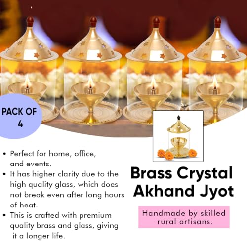 Image of ARCHIES Akhand Diya Brass Metal Diyas | Pooja Diya for House, Office, Mandir Small Pack of 4 (Standard Size, AKDMT03152)