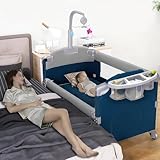 MYXSRI Cuna para Bebe, Cuna Colecho para Bebe Junto a La Cama con Cambiador de Pañales, Colchón, Barra de Juguetes, Bolsa...